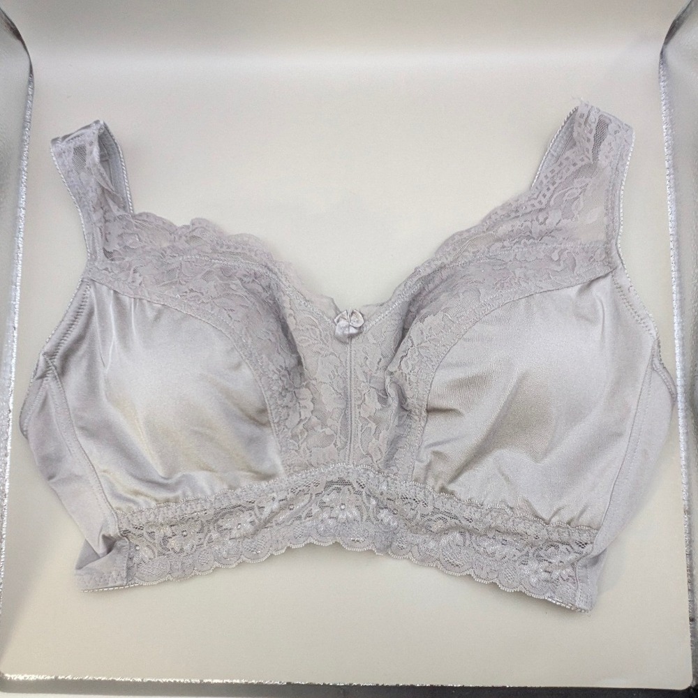Rhonda Shear Ahh Bra Gray Lace Trim Removable Pads Wirefree‎ Leisure Size 2X